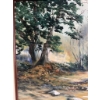Image 4 : Oil on canvas landscape painting by Dolly Sellars, depicting a forest scene with a rocky stream and 