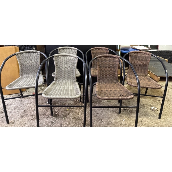 Six Wicker & Metal Chairs -Rattan Bucket Chairs