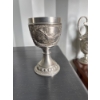 Image 2 : This item is a vintage German SKS 95% Zinn (Tin) Pewter Goblet featuring an embossed countryside sce