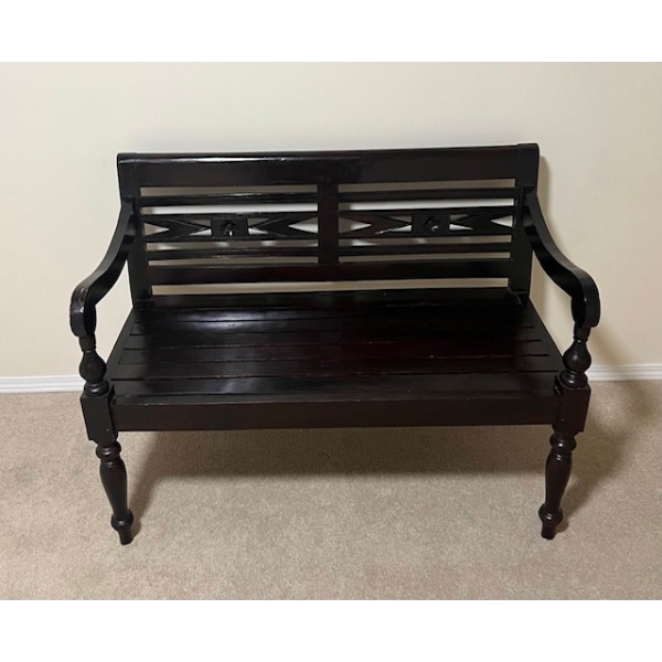 Wooden Bench With Turned Legs and Carved Backrest, Approx. 48"W x 24"D x 38"H