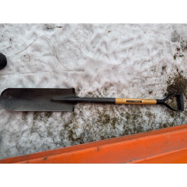 MAXIMUM drain spade shovel featuring a heavy-duty steel head and a hardwood handle. 
It is designed 