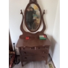 Image 5 : Wooden dresser with three drawers and attached oval mirror. Features dovetail joints on drawers and 