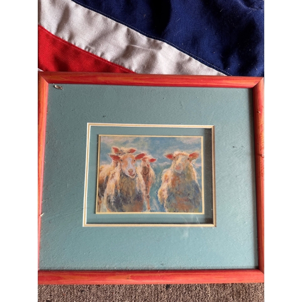  Framed print of a pastel painting of sheep by artist Rita Kirkman. glass is broken wiil need new gl
