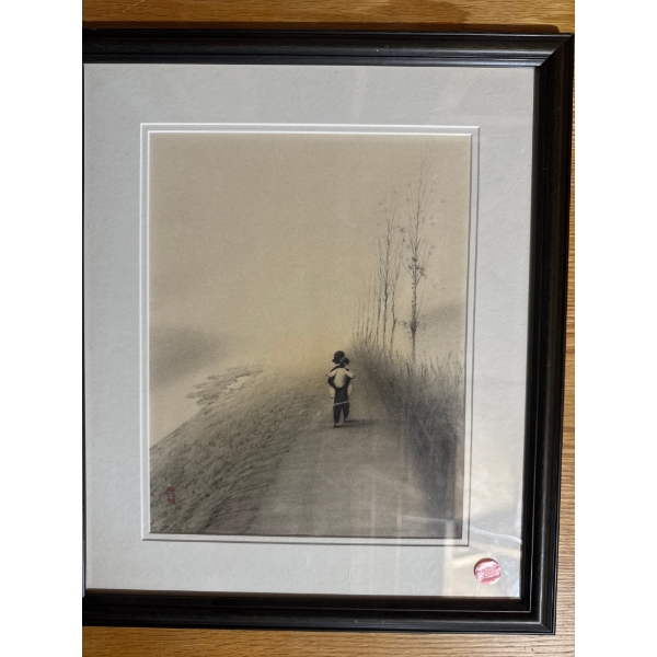  framed artwork is a 1960s piece of Chinese art depicting a child being carried. 