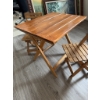 Image 2 : One rectangular folding table and two matching folding chairs. Made of wood with horizontal slat des