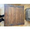 Image 1 :  Rustic wooden coffee table featuring a hinged top for storage and metal accents.   