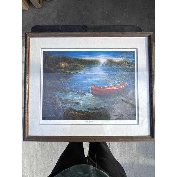 Ducks Unlimited painting. Cabin Country by Ron Decker. Thirty seven and three quarters long by thirt