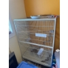 Image 1 : White metal bird cage, 31in wide, 52.5in tall and 20.5in deep, contents inside bird cage included.