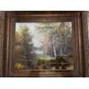 Image 1 : Framed oil painting on canvas featuring a birch forest landscape, likely of Canadian origin. 
Art St
