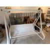 Image 3 : Outdoor swing featuring a cream-colored metal frame and mesh seat. Suitable for patio or garden use.