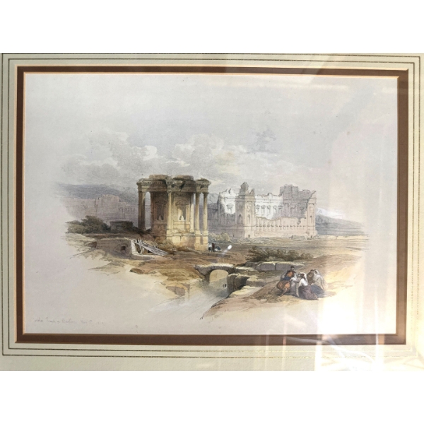 lithograph titled "Circular Temple at Baalbec" by artist David Roberts, depicting the ancient Roman 