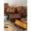 Image 5 : Several assorted wooden boxes, some with hinges and hooks. One box features partial labeling for Gil