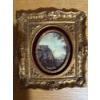 Image 1 :  vintage Italian Florentine-style miniature landscape painting housed in an ornate, oval-shaped gilt