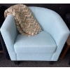Image 1 : Light Ice Blue Upholstered Barrel Accent Chair w/ Handmade Afghan Blanket