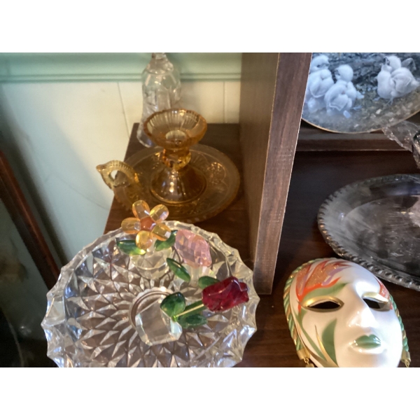 all items in bottom shelf drawers and on top shelf. Lot one seventy four, including porcelain dolls.