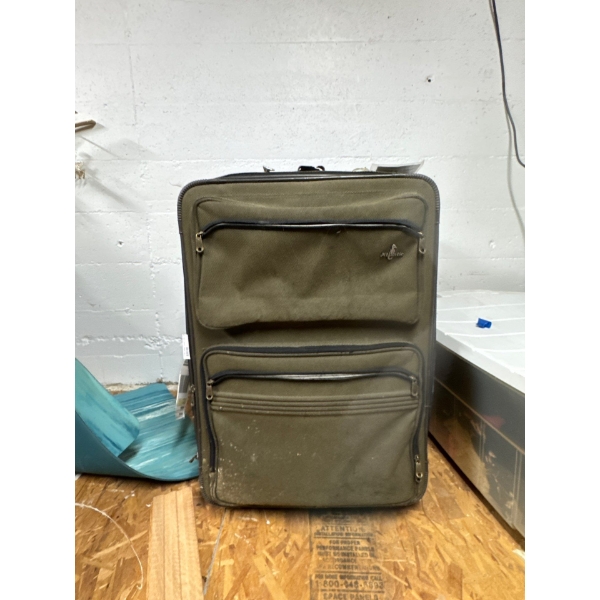  olive green softside rolling suitcase by Atlantic, 
