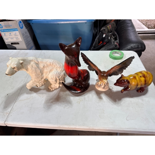 Ceramic animal figurines - polar bear, fox, eagle and grizzly bear
