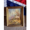 Image 2 : vintage oil painting on canvas featuring a hunting scene with a dog and grouse, signed by the artist