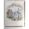 Image 2 :  signed watercolor painting titled "Paris Pyramides Louvre," dated '92, depicting the Louvre Pyramid