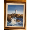 Image 1 :  framed painting depicting the iconic Peggy's Cove Lighthouse located in Nova Scotia, Canada. 