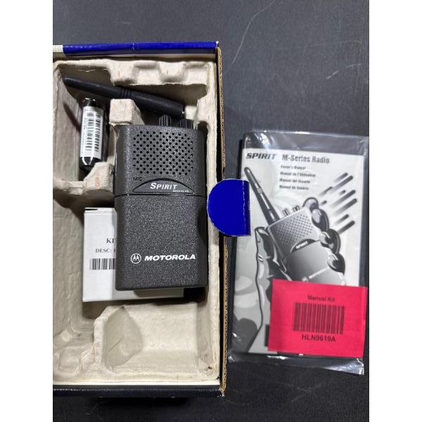 Spirit M Series radio Motorola with manual battery pack inbox.