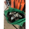 Image 4 : Bag of metal casters with mounting plates, several large metal pipe wrenches, hand tools, and multip