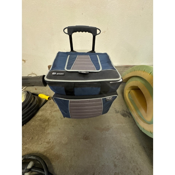 I Sport wheeled soft-sided cooler bag designed for portable food and beverage storage. 