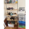 Image 1 : Metal rack and shelf with electronics, DVDs. All items included.
