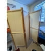 Image 1 : Folding light natural wood and cloth privacy screen, three panels, each panel is 19in wide by 61in t