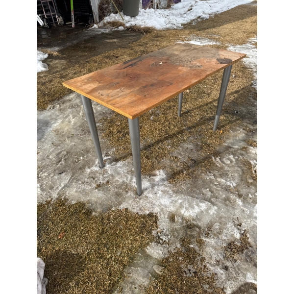 Wood table, workbench, four footer.