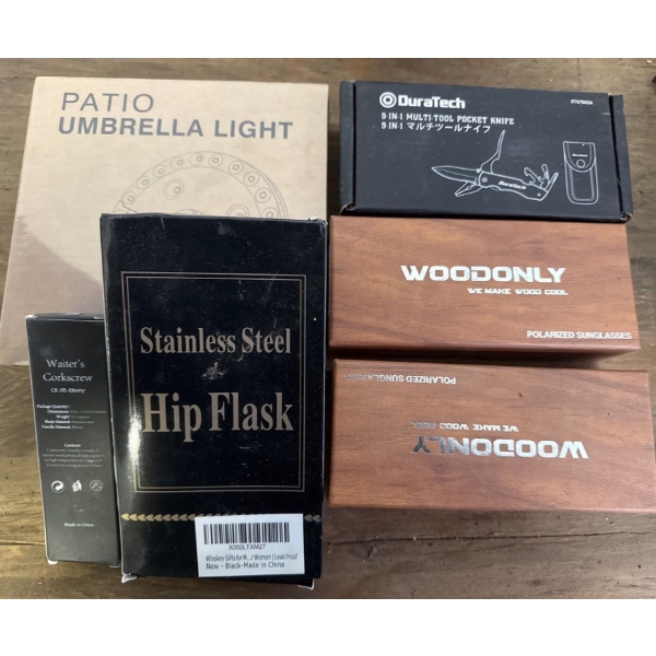 Variety Of Products:  Patio Umbrella Light, Duratech 6in1 Multi-Tool, Hip Flask & Polarized SunGlass
