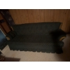 Image 4 : Three-seat sofa with dark patterned upholstery, featuring rolled arms and wooden trim accents. The s