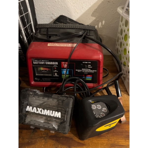 Sentech battery charger, Master Craft maximum drill set and Laser level, condition unknown
