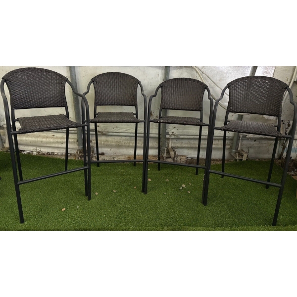Set of Style Selections Pelham Bay Wicker & Metal Stackable Matte Steel Framed Barstools-30"tall