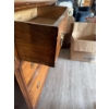 Image 6 : Oak dresser featuring three drawers with brass handles, decorative leaf carving, and attached vertic