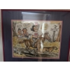 Image 1 : This framed image is a cartoon drawing by Al Berg featuring a woman riding a horse with a cat on its