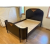 Image 3 : Wooden double  bed frame with a decorative wood inlay feature on both the headboard and footboard. T