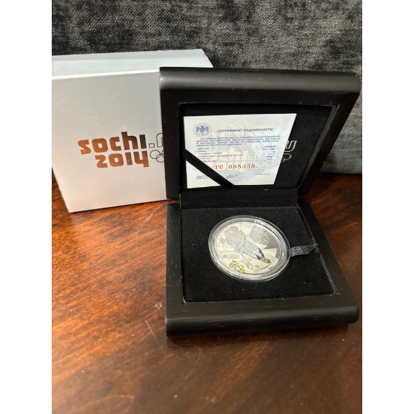 2014 Russia Sochi 3 Roubles silver coin commemorating the Winter Olympics, specifically featuring th