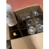 Image 2 : Box of metal nails, assorted glass bottles including a marked Royal Charter whisky jug, a green meta