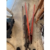 Image 6 : Multiple post hole diggers with wood and metal handles, a pair of long-handled red metal diggers, an