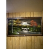 Image 1 :   Velvet painting 49 inches long by 26 inches wide with nice carved wood frame Fat and fabric deer p