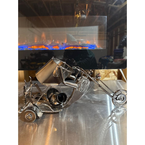 Metal trike statue. Motorcycle trike statue