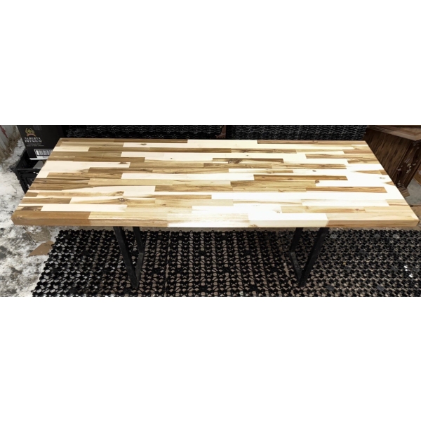 BEAUTIFULL BUTCHER BLOCK TABLE 6 FOOT FDA APROVED WITH STEEL LEGS VERY NICE 