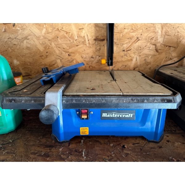 This item is a Mastercraft 7-Inch 5 Amp Wet Tile Saw. 
It features a 5 Amp motor generating speeds u