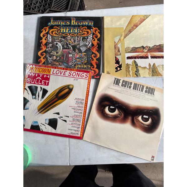 Set of 4 records including James Brown, Motown and Stevie Wonder