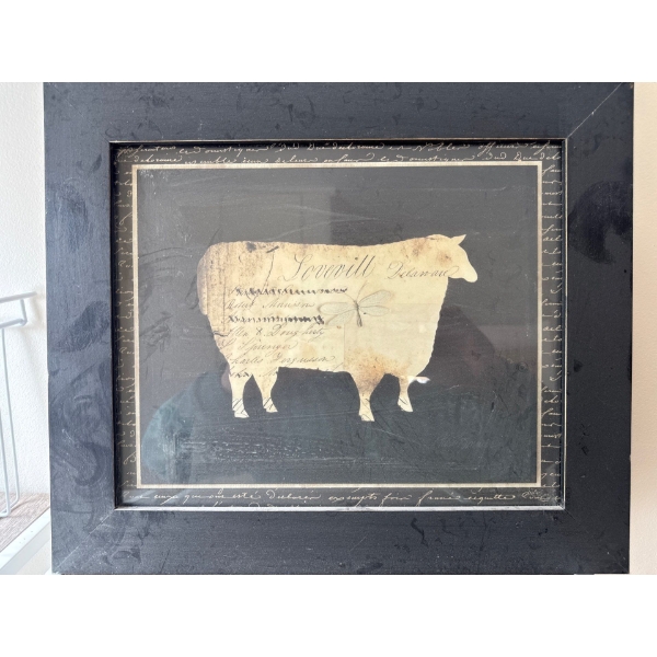  framed farmhouse-style wall art piece featuring a silhouette of a farm animal filled with cursive t