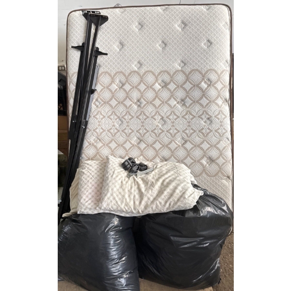 Full Size Mattress & Metal Bed Frame w/Castors  Comes with Mattress Pad & Sheets & Pillows  (Double 