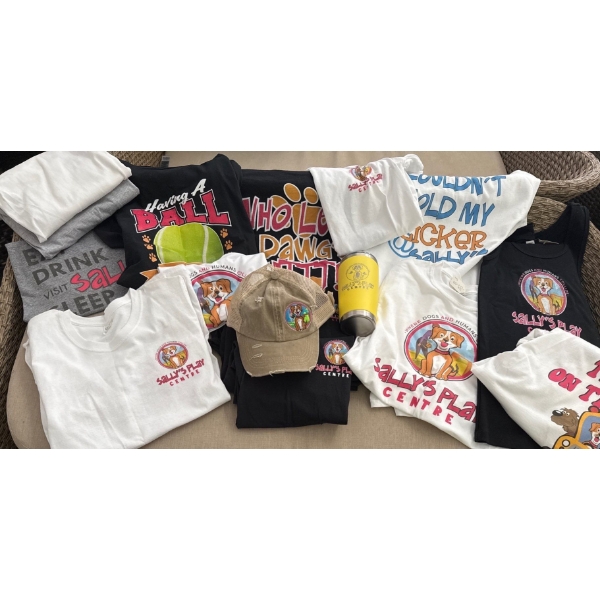 Out Of Business Merchandise -Sally's Play Center Doggy Daycare & Training K9's-All Sizes Tank Tops T