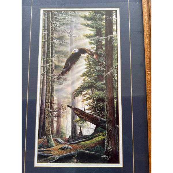 American Heritage by Rick Kelly. Framed. Wood frame. Thirty two and three quarters long by 20 and a 