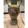 Image 7 : Porcelain table lamp featuring two handles, gold accents, and a classical painted pastoral scene. La